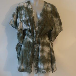 Womens Jad Green White Cotton Tie Dye Top Blouse M *